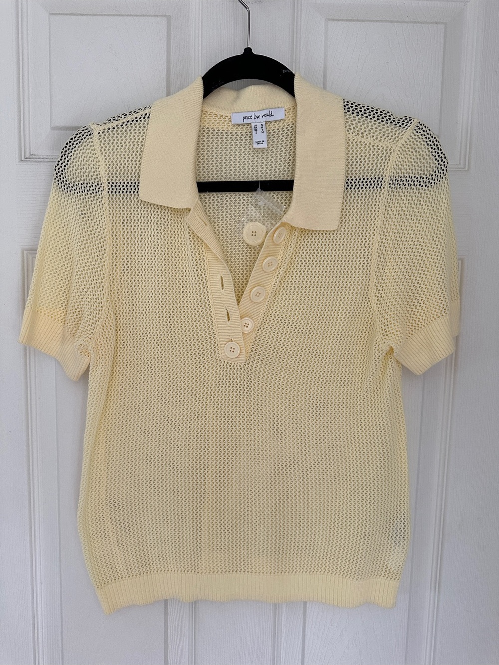 4/$20 EUC Peace Love World Pale Yellow Short-Sleeve Mesh Polo